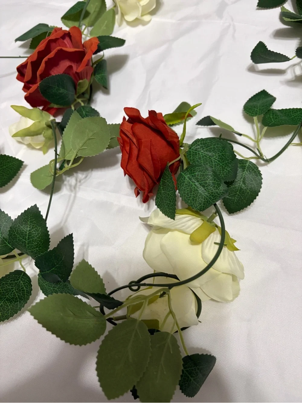 DIY 3 5ft Artificial Rose Garlands - Red, Burgundy & Cream Flowers